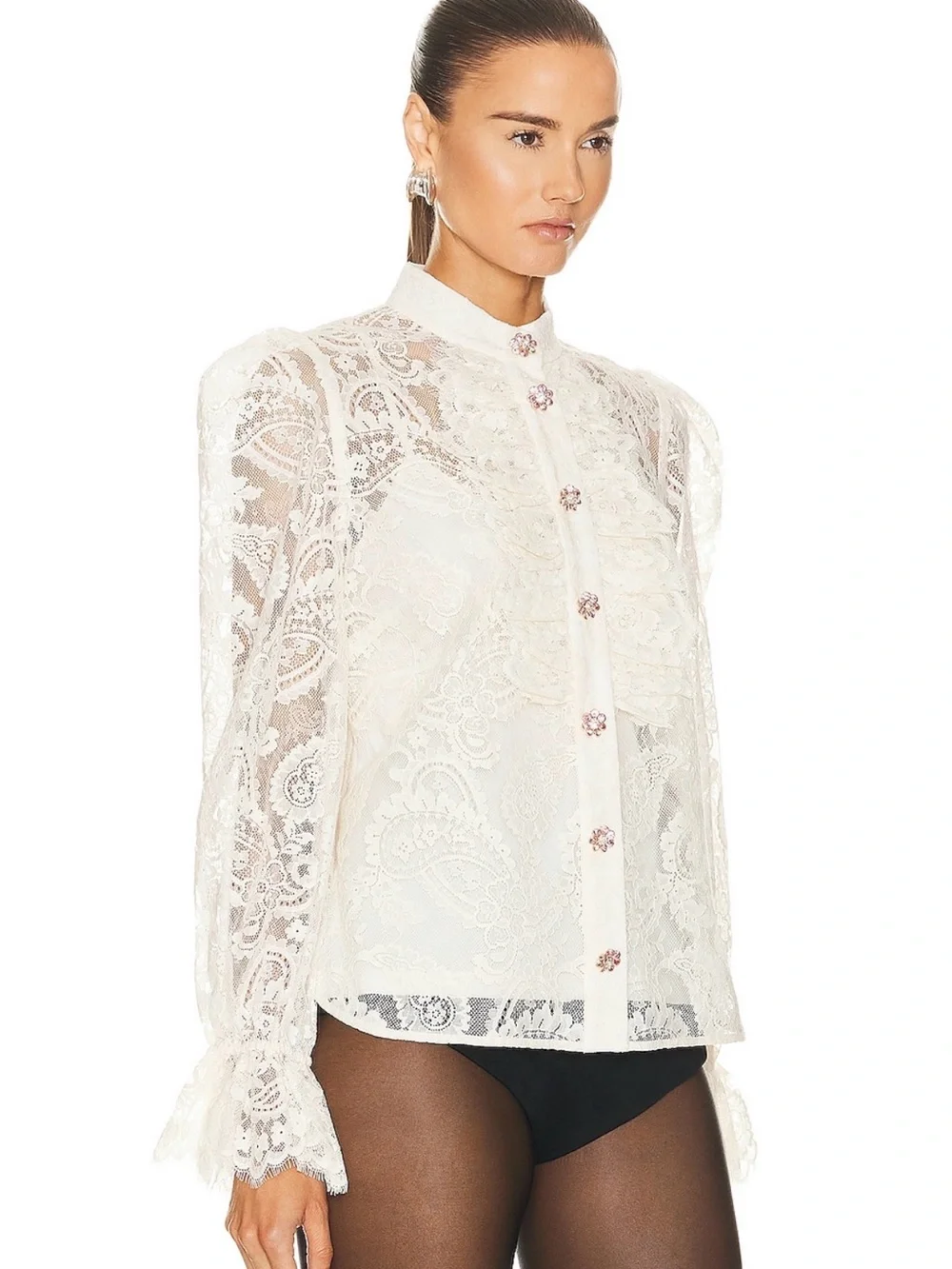 Zimmermann Lyrical Ivory Lace High-Neck Ruffle Blouse 0 (2-4)